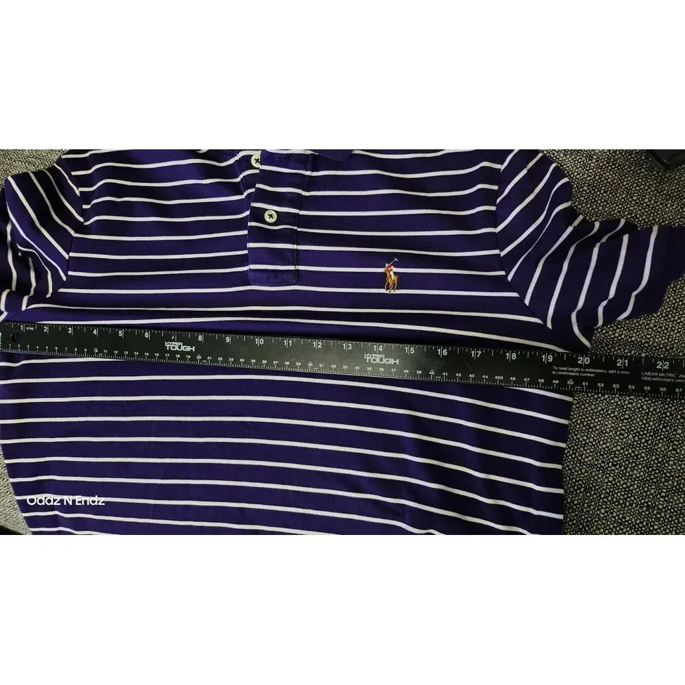 Polo Ralph Lauren Mens Purple Striped Polo Shirt M 100% Cotton Short Sleeve Clas